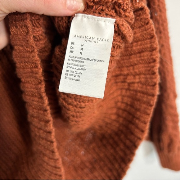 American Eagle Outfitters V-Neck Rustic Red Brown Oversized Chunky Knit Sweater - Picture 4 of 6